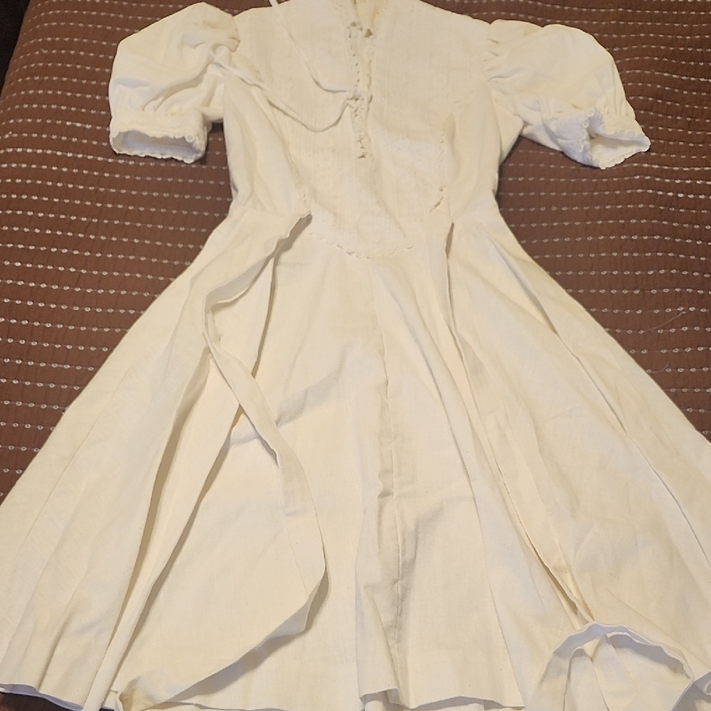 Vintage Cream Off White Dress with Puff Sleeves